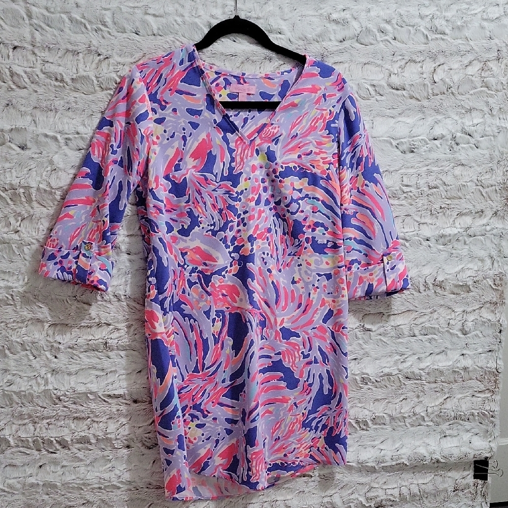 Lilly Pulitzer Arielle Tunic Mini Dress Womens Size XS Pink Purple, Coastal